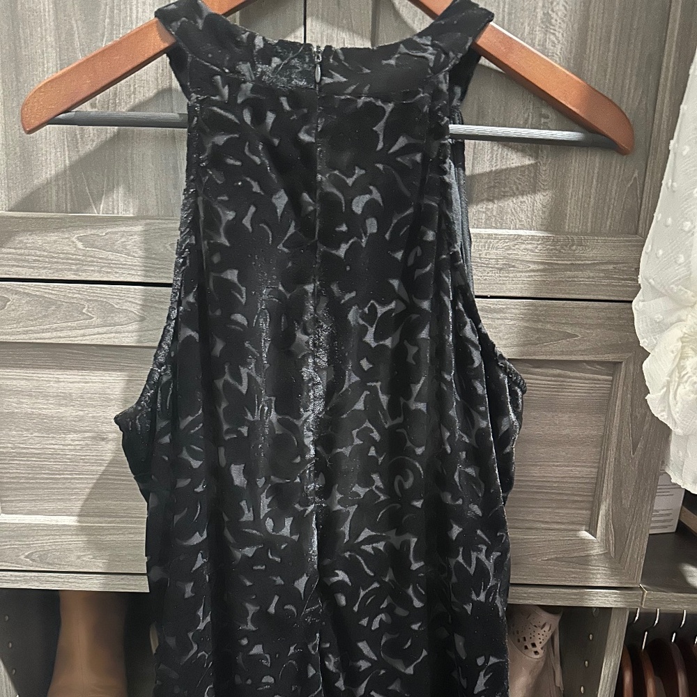 Elegant Black Velvet Floral Burnout Sleeveless Top Evening Cocktail Party